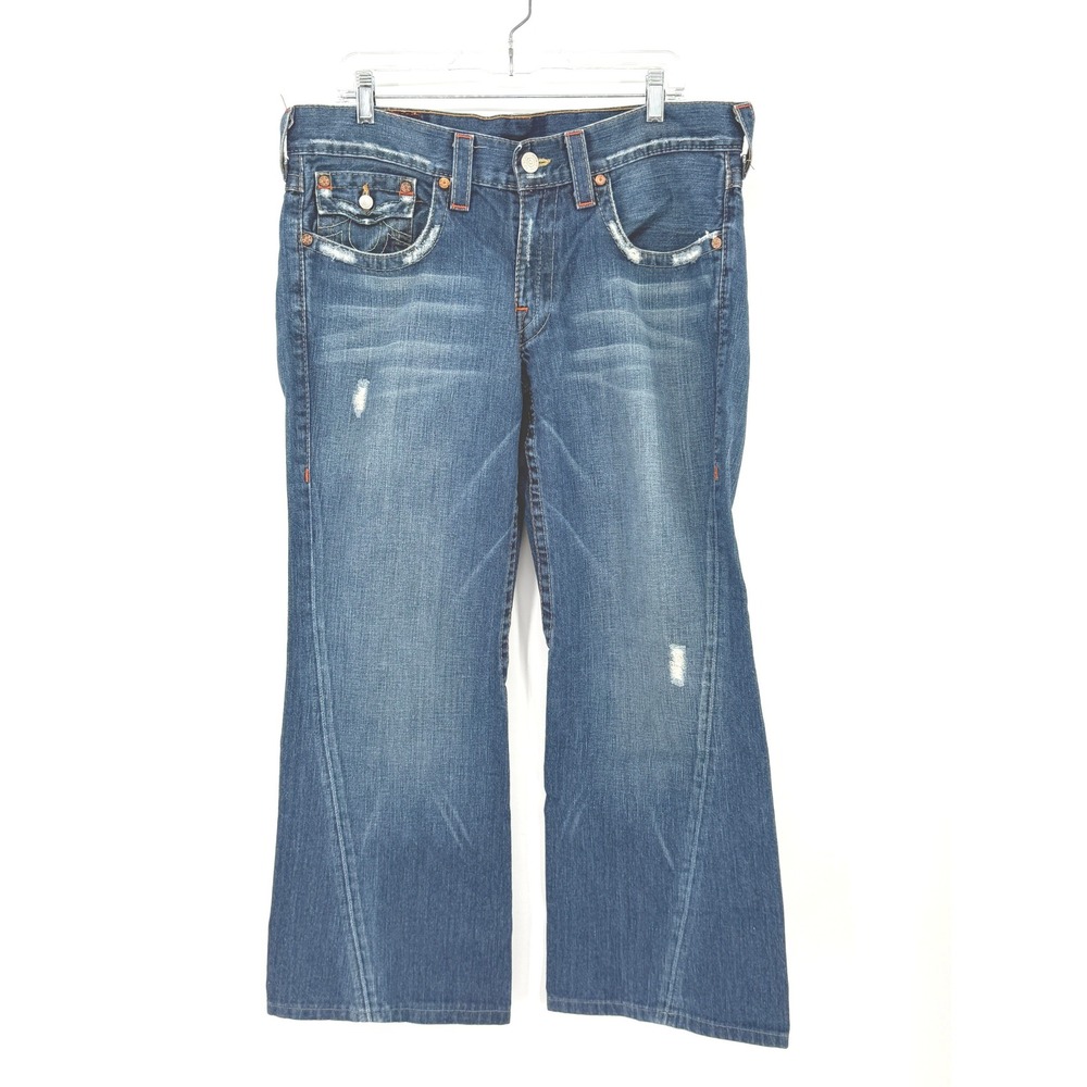 Vintage True Religion Men Joey Flare Twisted Seam Low Rise Blue Jeans Size 40x29